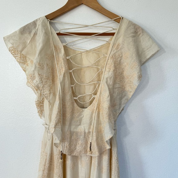 Love Sam Tallulah Silk-Blend Embroidered Ivory Maxi Dress Sz S - Picture 9 of 16